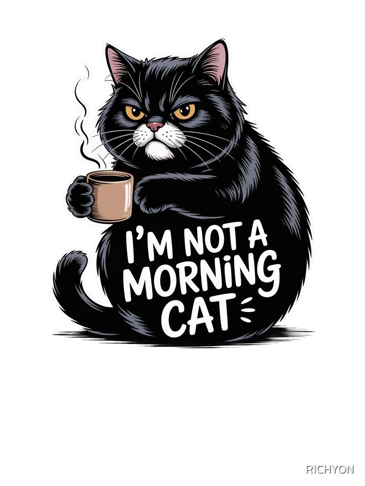 I'm Not a Morning Cat | Funny Grumpy Black Cat Coffee by RICHYON