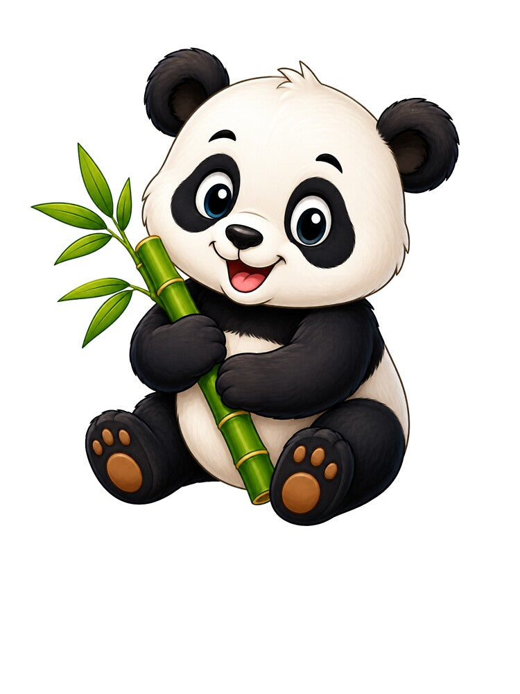 Cute Baby Panda Illustration – Panda with Bamboo Design by Krzepcia