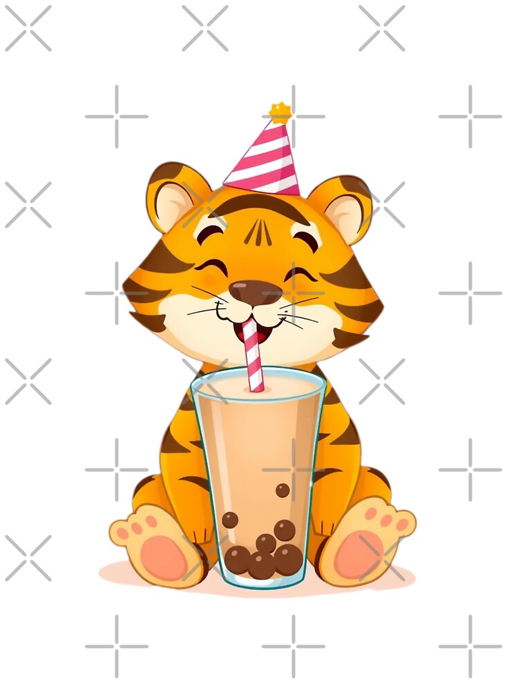 Tiger Boba tea milktea Party Hat happy birthday kawaii gift funny christmas happy by CheeseBlueprint