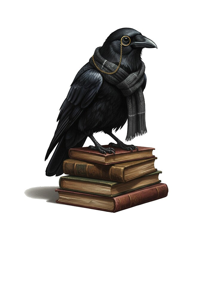 Dark Academia Raven - Scholarly Crow on Vintage Books by Maclaw200d