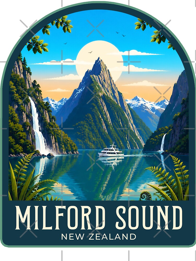Milford Sound Vintage Travel Illustration by HomeLivingCo