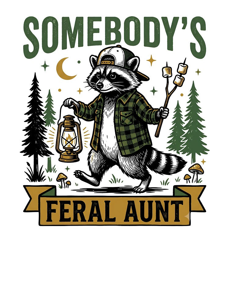Somebody's Feral Aunt Funny Raccoon Energy Retro Humor Design by get55shirt