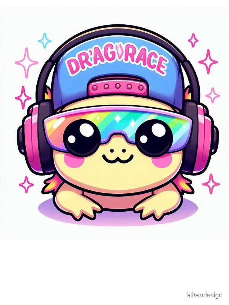 Cute Kawaii Axolotl Astronaut Watching Drag Race by Mitaudesign