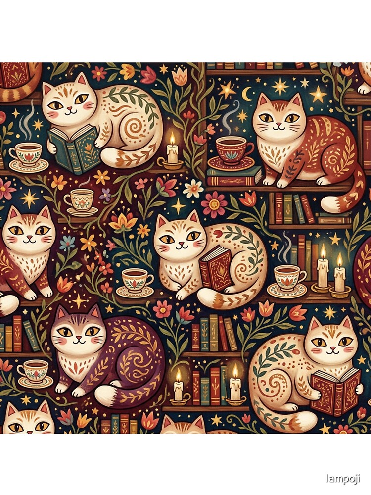 Cozy Autumn Reading Cats Pattern by Iampoji