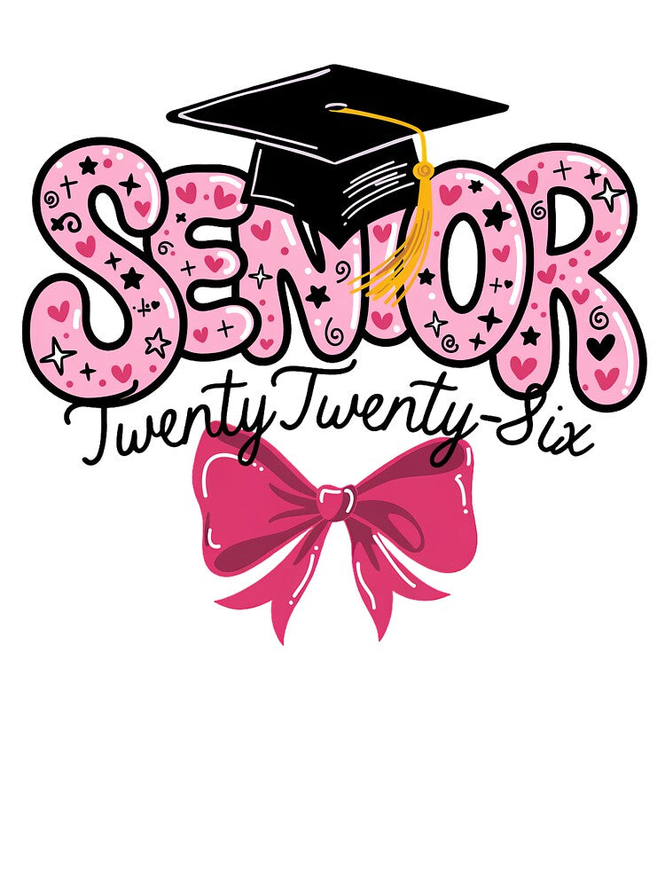 Senior 2026 Graduation | Retro Pink Coquette Bow & Graduation Cap Graphic by pixelspaperslab