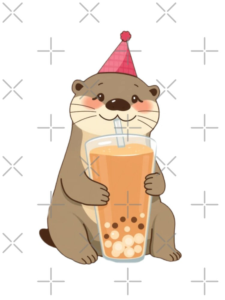 Otter Boba Tea Milk Chocolate Party Hat happy birthday kawaii gift funny christmas happy by CheeseBlueprint
