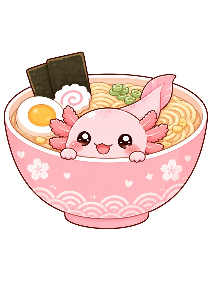 Cute Pink Axolotl Ramen Art by StickersHul