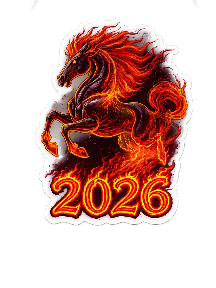 Year of the Fire Horse 2026 - Powerful Flame Stallion Sticker Art by etuvibes