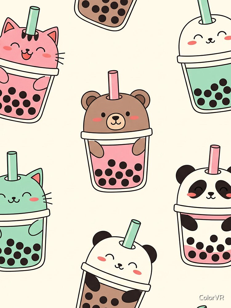 Kawaii Boba Tea Animals Pattern by ColorVR