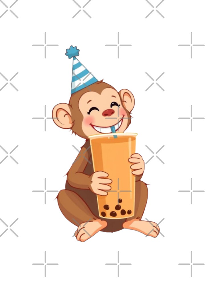 Monkey Boba tea milktea Party Hat happy birthday kawaii gift funny christmas happy by CheeseBlueprint