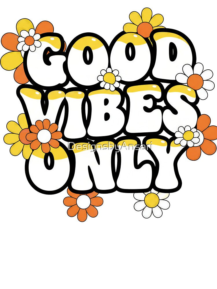 Groovy Retro Good Vibes Only 70s Flower Typography by DesignsbyAnsari