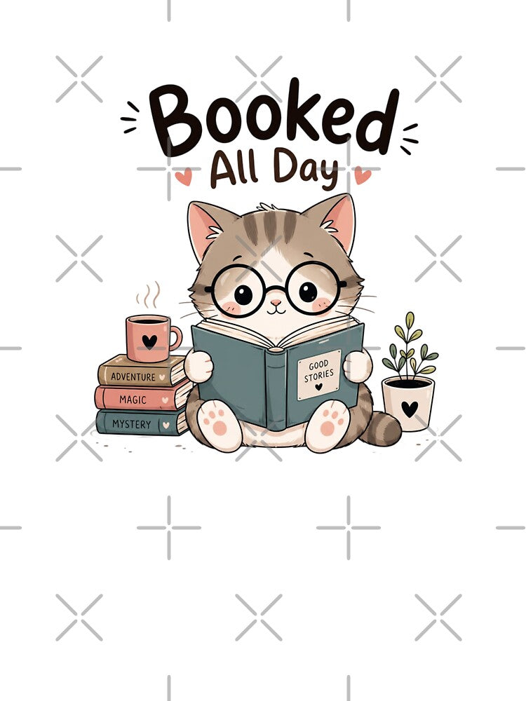 Booked All Day Cute Cat Reading Book | Kawaii Book Lover Cat | Cozy Reader Gift by Sanika arts
