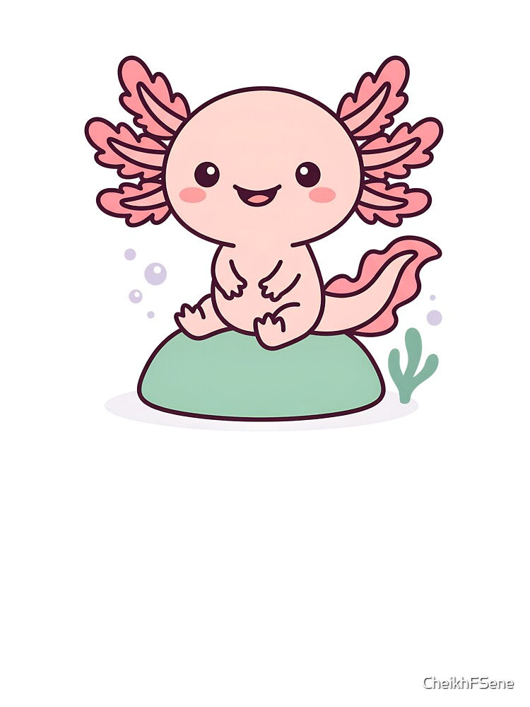 Cute Axolotl Sitting On Rock - Kawaii Pink Amphibian by Velustro Shop