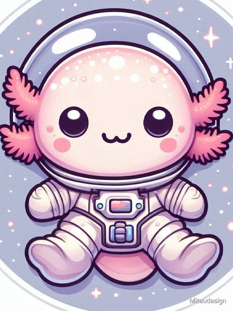 Kawaii Axolotl Astronaut – Cute Space Explorer Cartoon by Mitaudesign