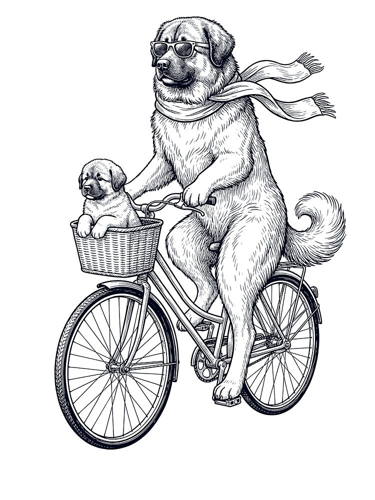 Vintage Caucasian Shepherd Dog Riding Bike Bicycle Cycling Dog Lover by DoodleTortle