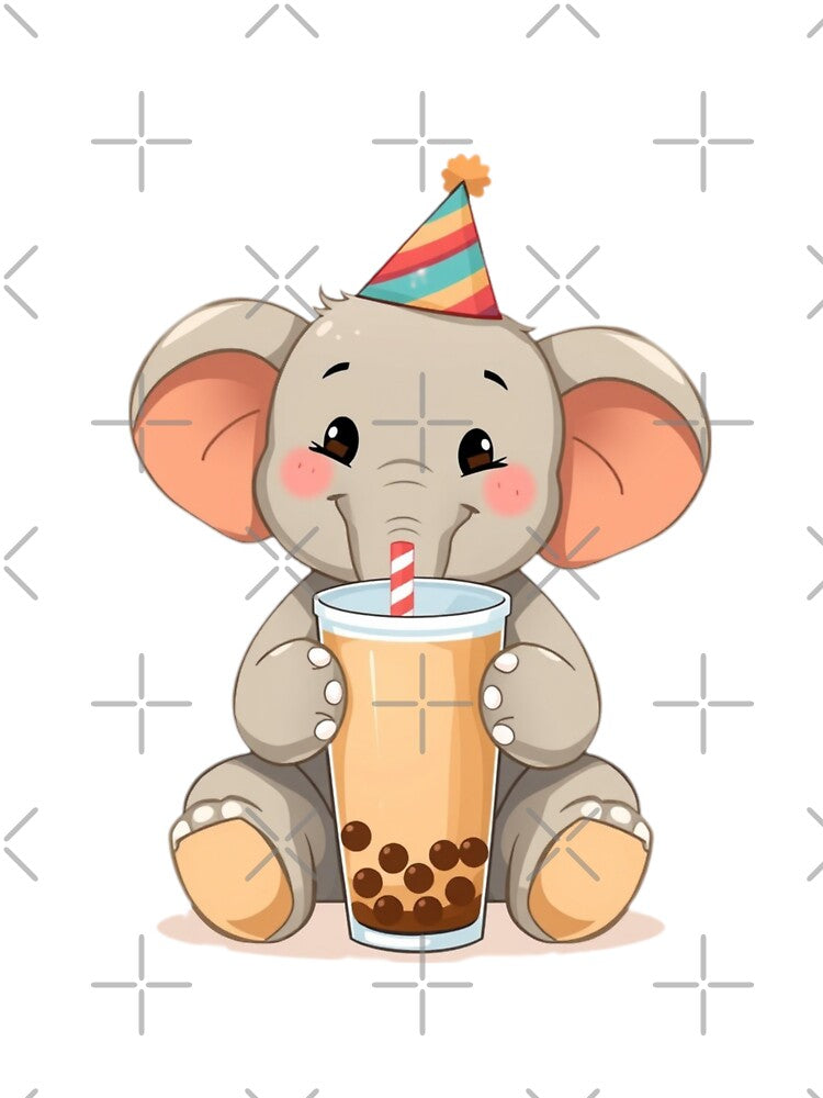 Elephant Boba tea milktea Party Hat happy birthday kawaii gift funny christmas happy by CheeseBlueprint