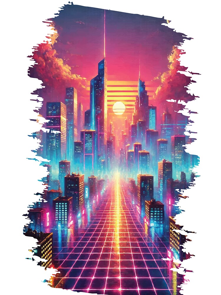 Neon Cyberpunk Cityscape – Retro Synthwave Art by jhharoon