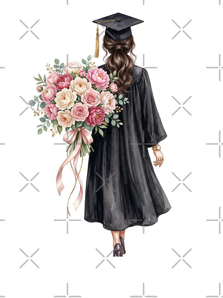Graduation Girl with Pink Peony Bouquet by Roy & Tiffany