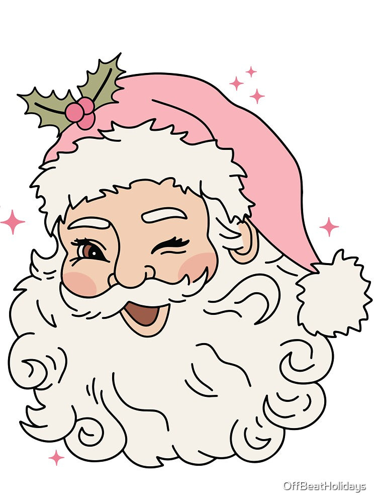Winking Retro Vintage Pink Santa Claus by OffBeatHolidays