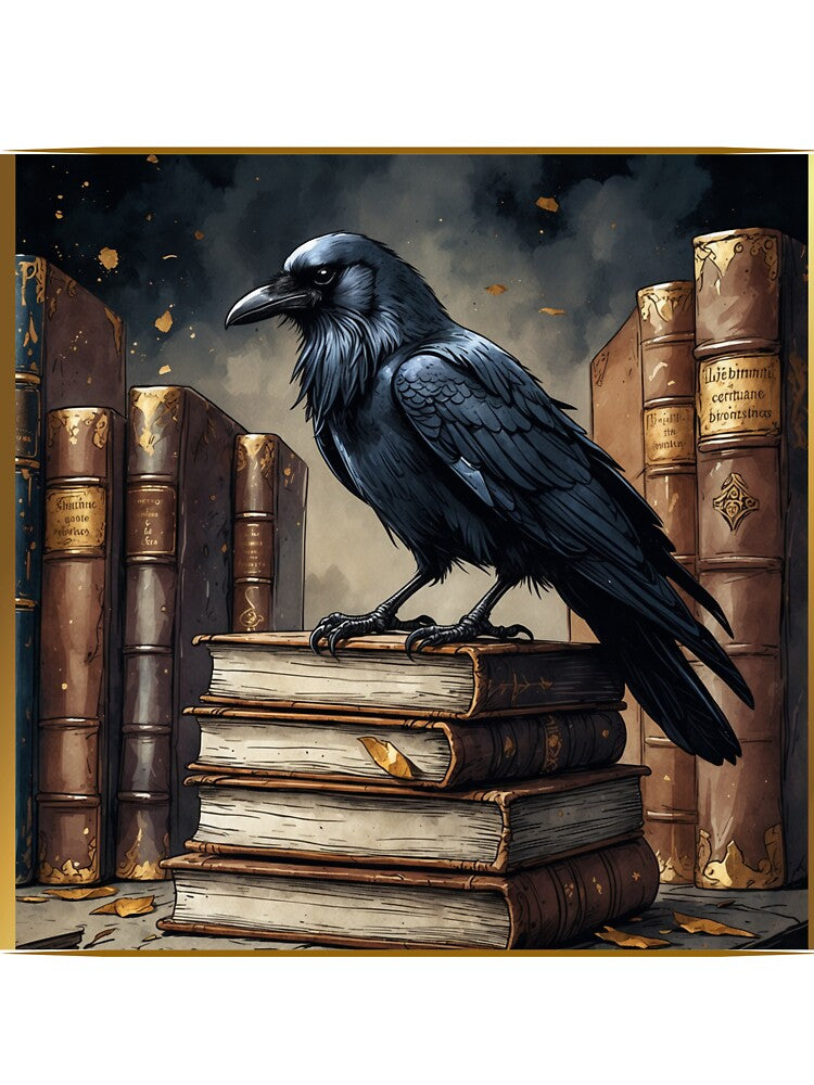 Raven On Books - Dark Academia Library Aesthetic Art by NeuralAuraArts