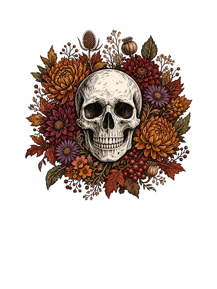 Skull With Fall Flowers by Blush Meadow Trading Co