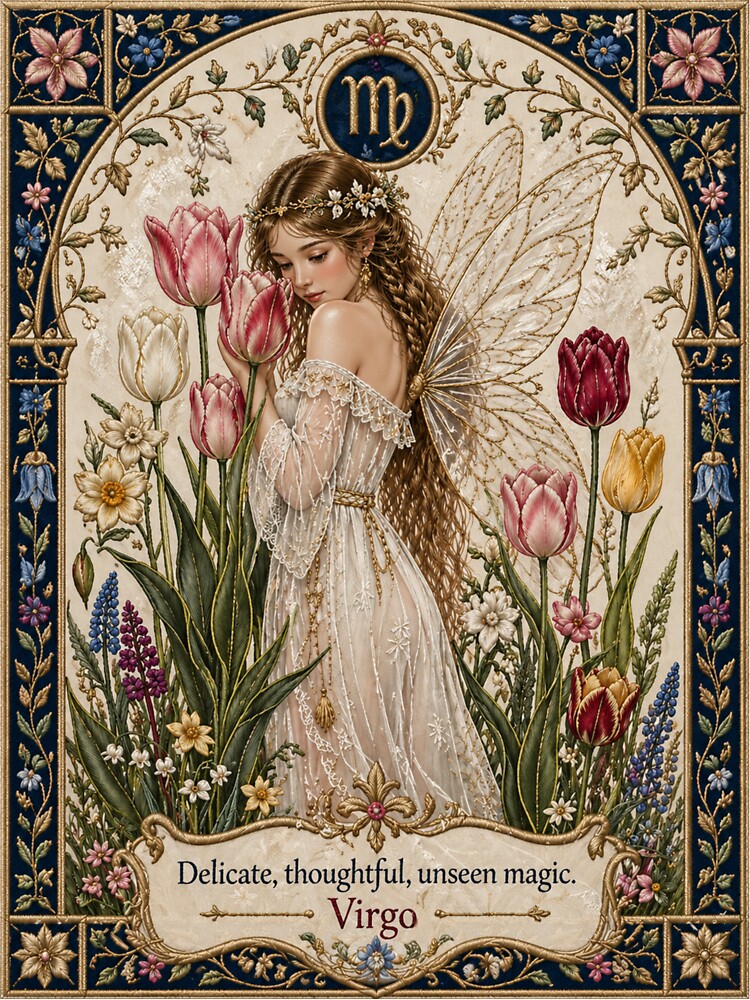 Virgo Zodiac Floral Fairy – Medieval Fantasy Embroidery Art by doinitzart