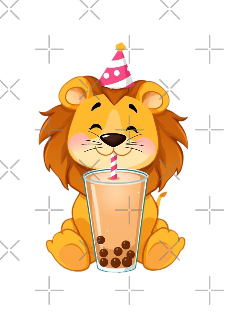 Lion Boba tea milktea Party Hat happy birthday kawaii gift funny christmas happy by CheeseBlueprint