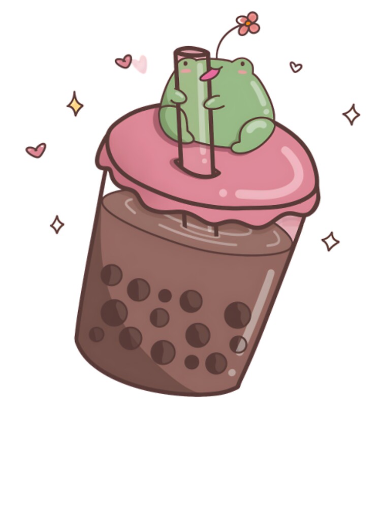 Cute Frog Relaxing On Boba Tea Kawaii Aesthetic by Kahakime