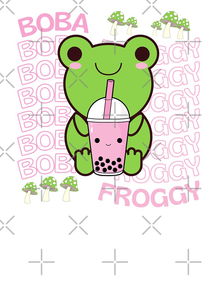 Cute Cartoon Kawaii Frog drinking Boba Tea | adorable Boba animals | Kawaii aesthetic | Kawaii Boba Tea Frog | Froggy Boba | Chibi kawaii frog and mushroom by Saffire6