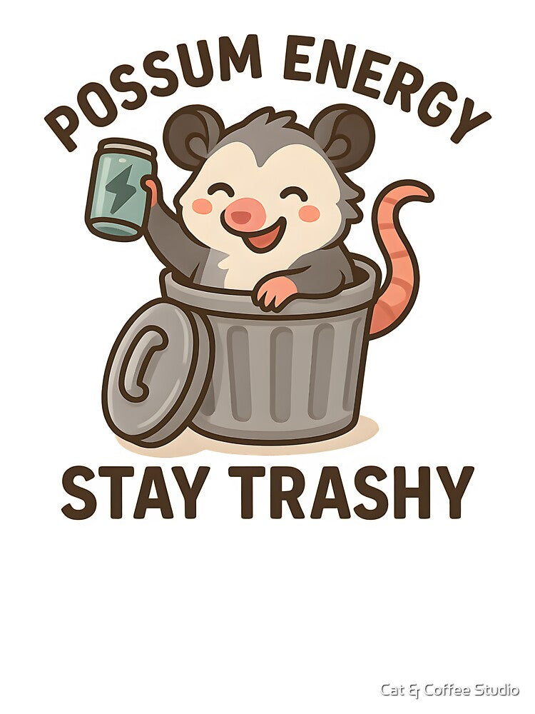 Possum Energy – Stay Trashy | Funny Opossum Meme Sticker & Kawaii Animal Design by Cat & Coffee Studio