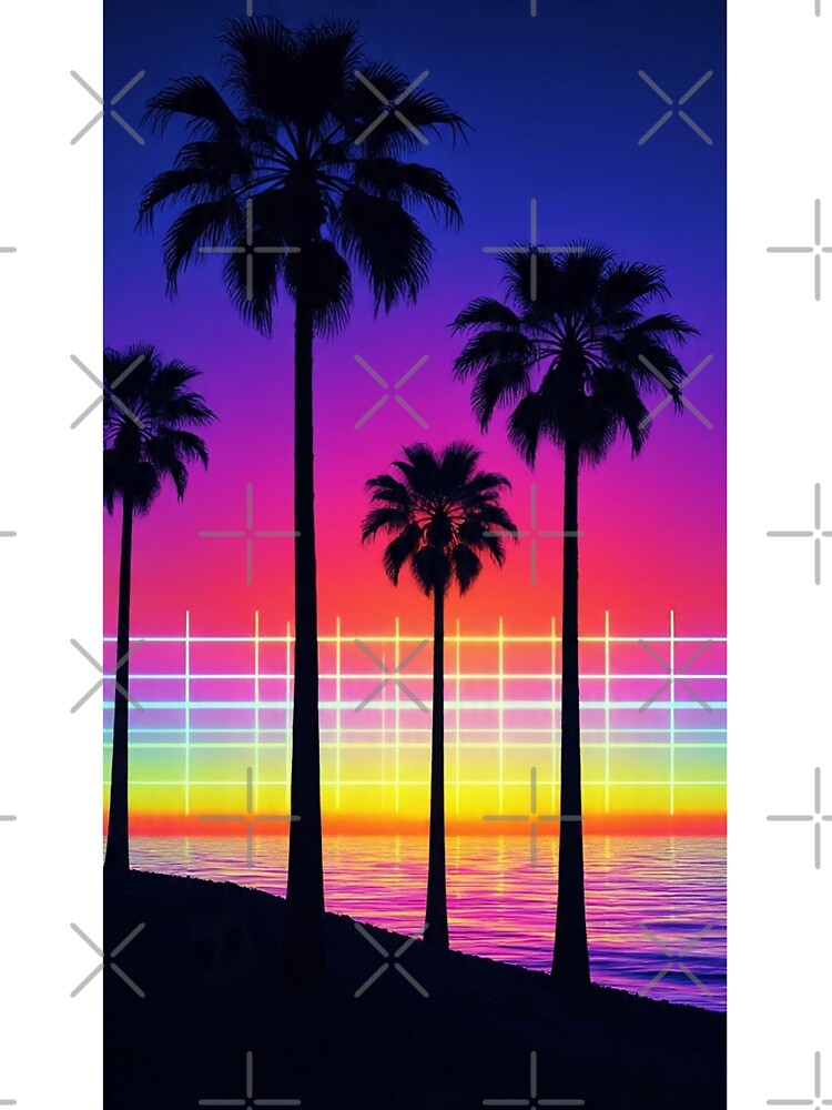 Electric Skyline | Palm Trees & Neon Grid Lo-Fi Wall Art by Esterlane