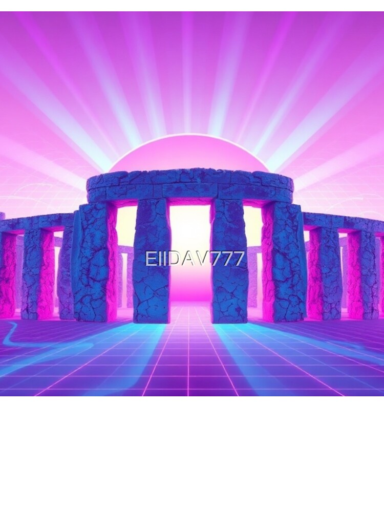 Vaporwave Stonehenge Neon Sunset - Retro Synthwave Digital Art Print by EllDAV777