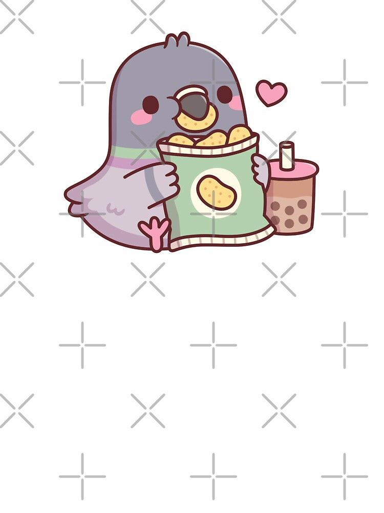 Cute Pigeon Loves Potato Chips And Boba Tea by rustydoodle