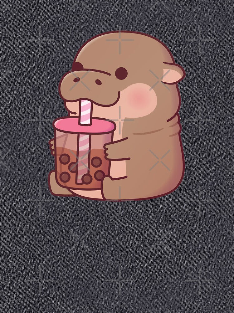 Cute Baby Hippo Drinking Boba Tea by rustydoodle