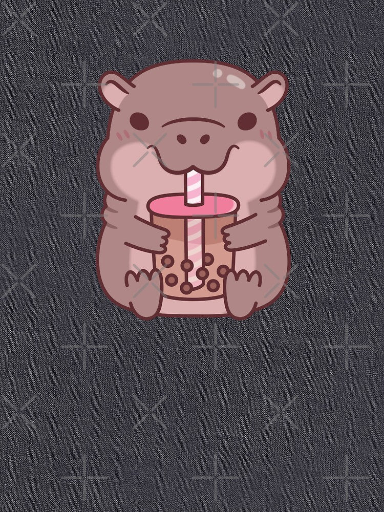 Cute Hippo Drinking Bubble Tea by rustydoodle