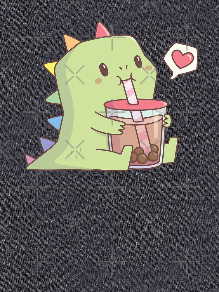 Cute Dino with Rainbow Spikes Loves Bubble Tea by rustydoodle