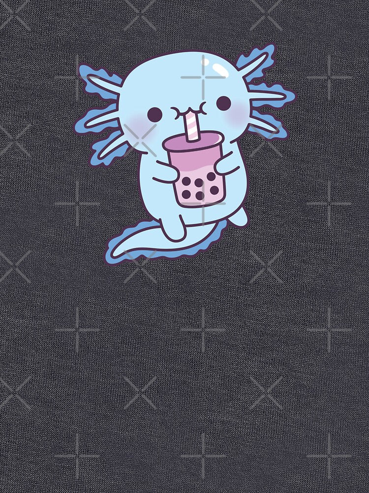 Cute Blue Axolotl Drinking Taro Boba Milk Tea by rustydoodle