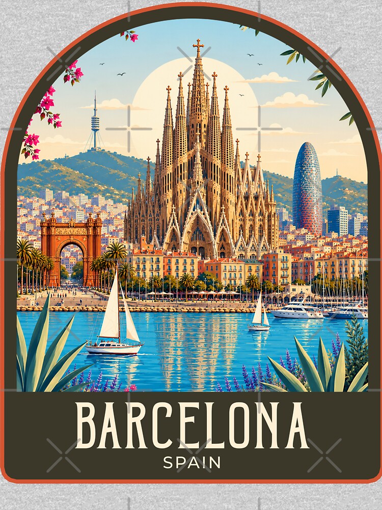 Barcelona Vintage Travel Illustration by HomeLivingCo