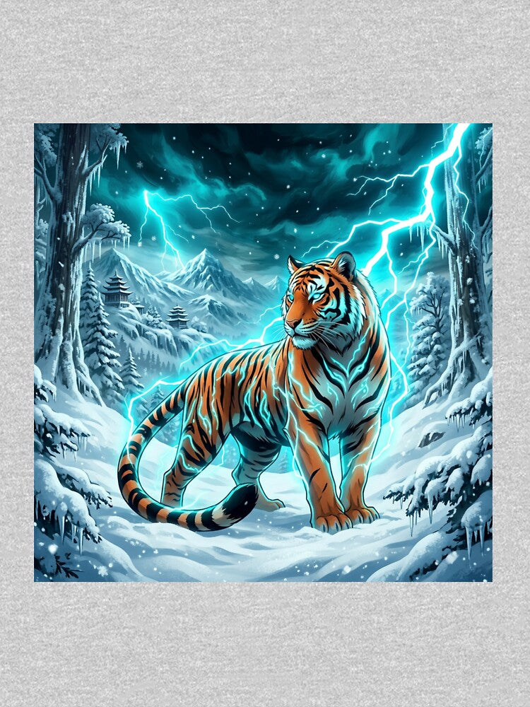 Thunder Tiger – Electric Winter Fantasy Wildlife Art Design by DervoTeck2767