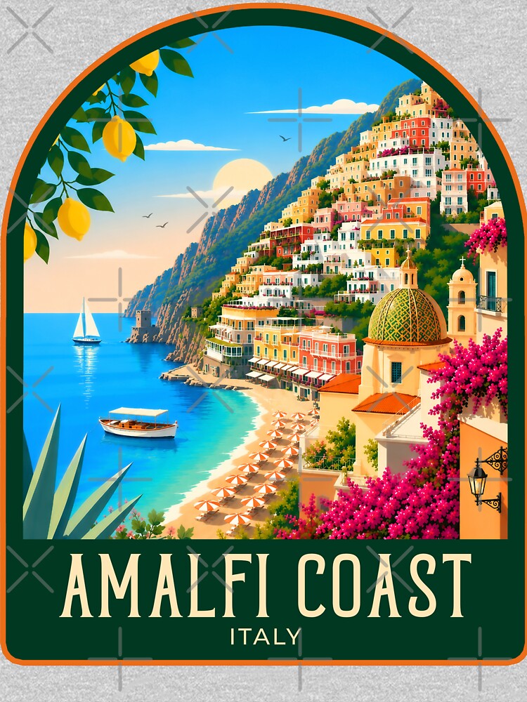 Amalfi Coast Vintage Travel Illustration by HomeLivingCo