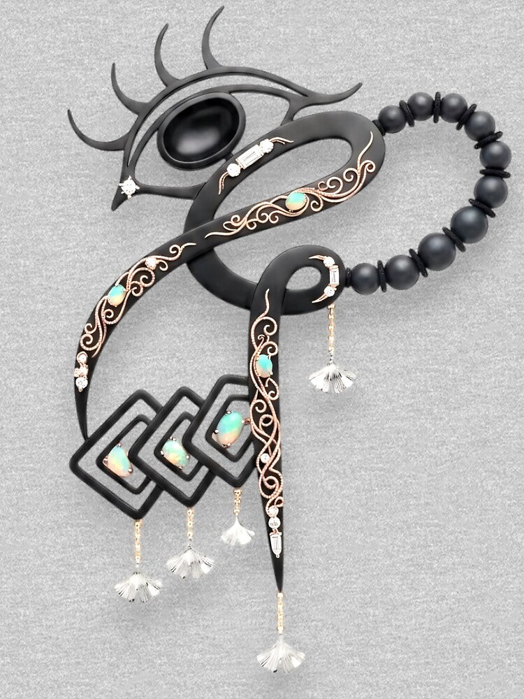The Obsidian Eye & Ginkgo Leaf Brooch by blacK1982White