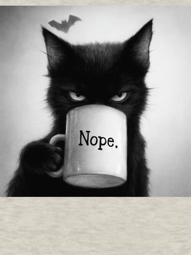 Grumpy Black Cat “Nope” Coffee Mug Sarcastic Mood by POD DYNASTY | Original Print On Demand T-Shirt Graphics