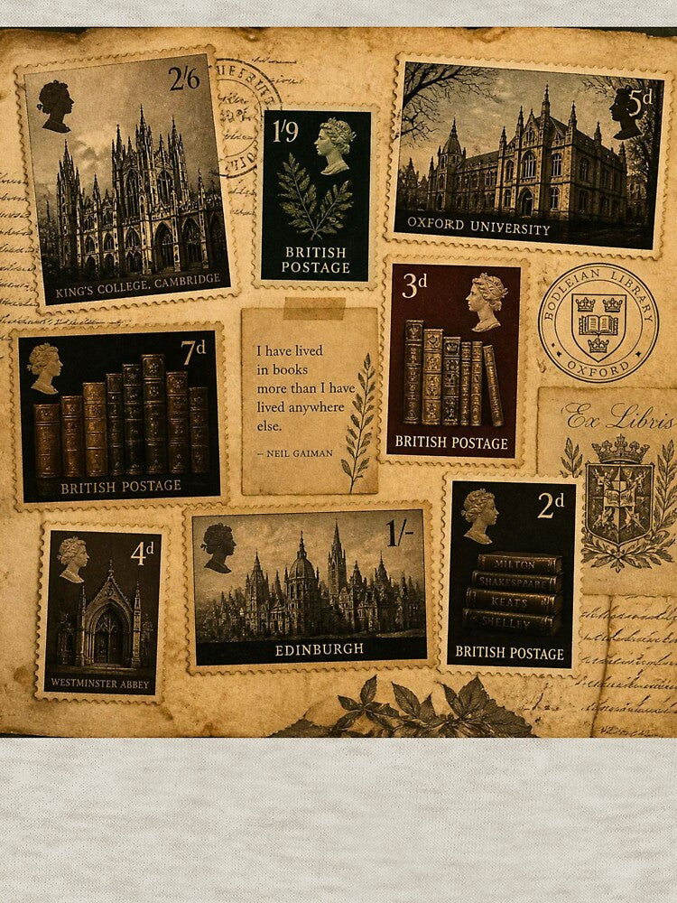 Dark Academia Vintage British Stamps Collage | Oxford Cambridge Library Aesthetic by lavanya11