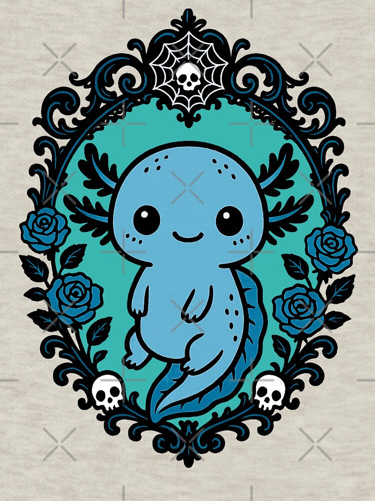 Cute Gothic Axolotl with Roses and Spiderweb by FreshVibe Prints