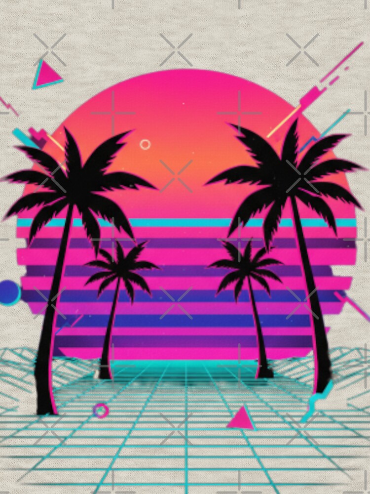80s Vaporwave Sunset - Palm Trees Retrowave Grid by Kainotomia