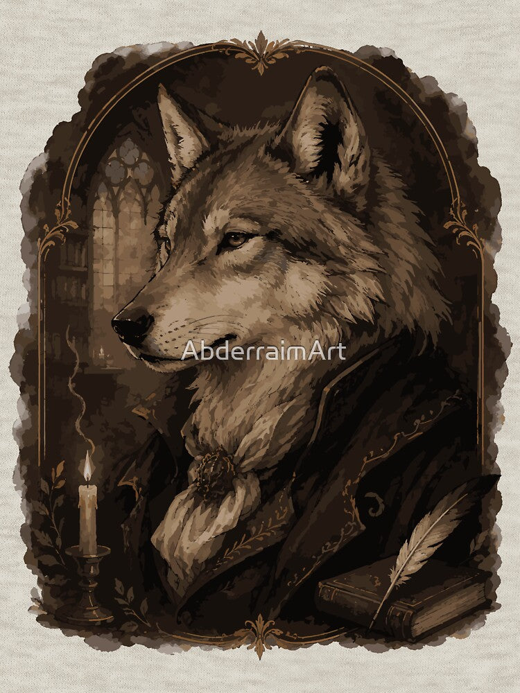 Whispering Woods Dark Academia Wolf Ink Wash by AbderraimArt