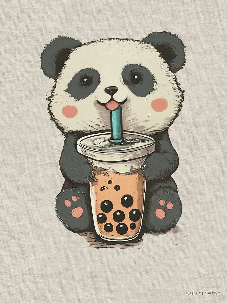 adorable little panda drinking boba by bub creates