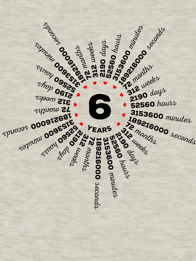 6 Years, 72 Months, 2190 Days, 52560 Hours, 3153600 Minutes, 189216000 Seconds of happy marriage! by MemWear