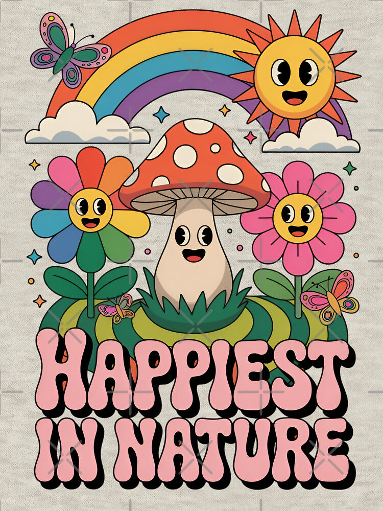 Cute Hippie Mushroom and Flowers Nature Lover Art by FreshVibe Prints