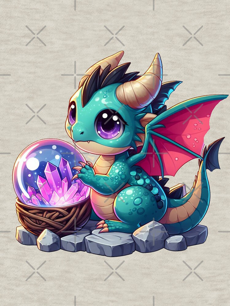 Cute Azure Baby Dragon with Purple Crystal Egg by NerdiPop